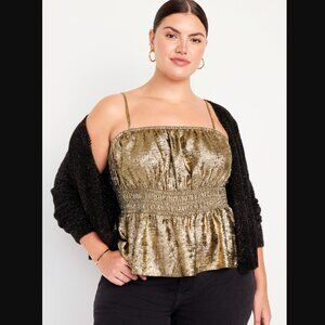 NWT OLD NAVY | Gold Shimmer Spaghetti Strap Babydoll Ruched Tank Top Sleeveless